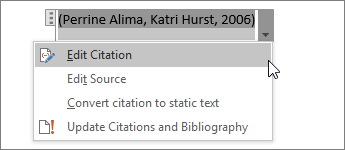 Select Citation Options, and then Edit Citation