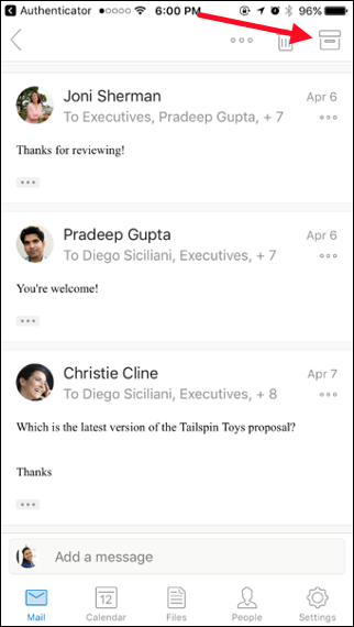 You can archive a message by tapping the Archive button