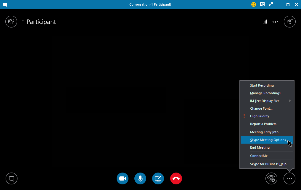 Skype for Business meeting options menu