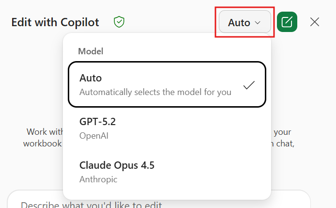 Use the model picker to choose between AI models