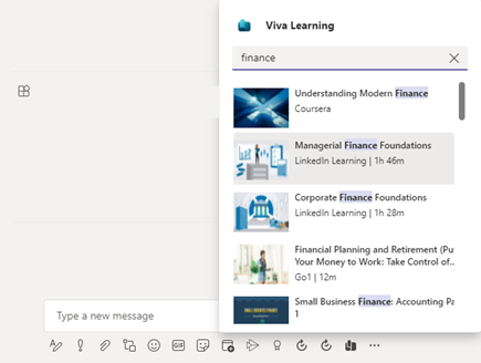 Screenshot of Teams highlighting how to search for content after selecting the "Viva Topics Share" button.