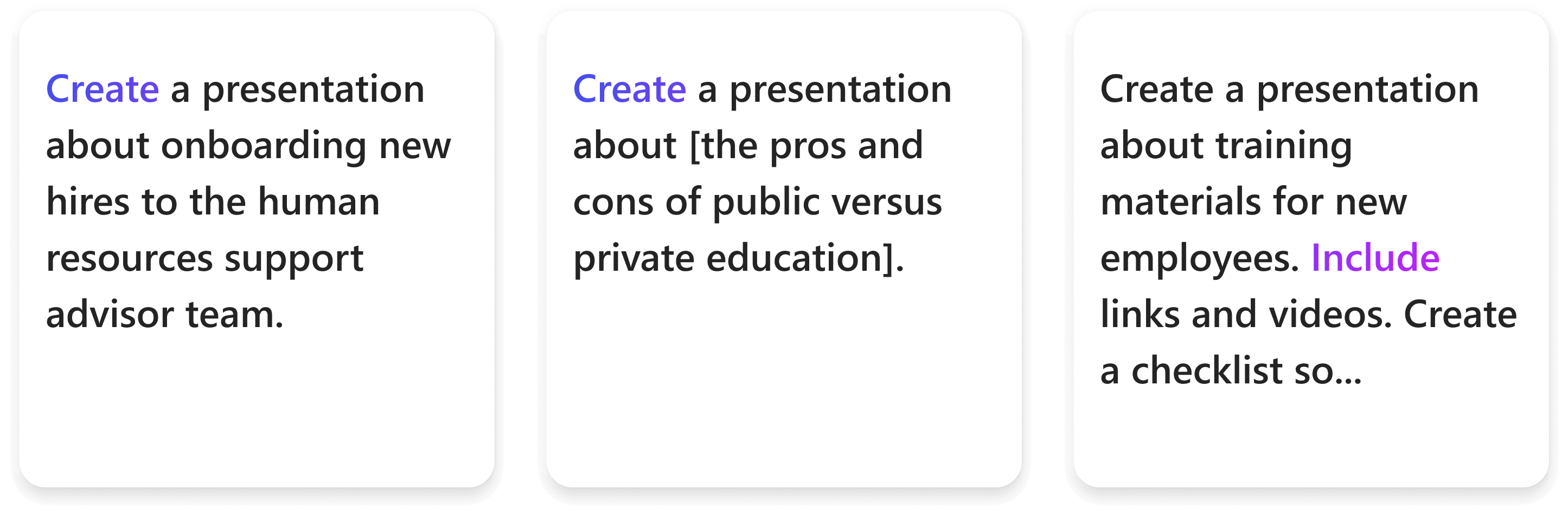 3 PowerPoint prompts from the Copilot gallery.
