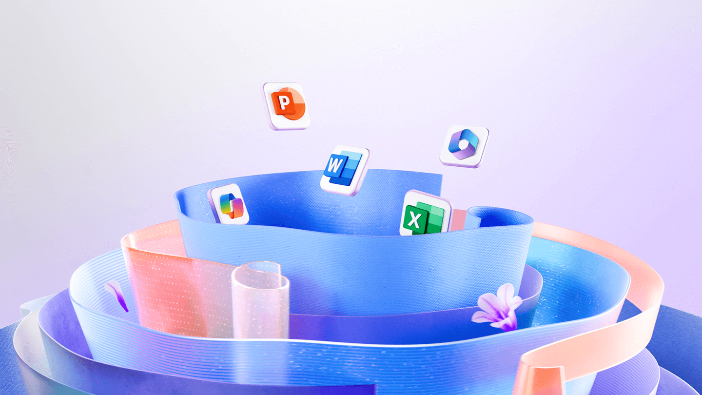 colorful ribbons with floating icons representing agents