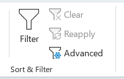 Screenshot of Sort and Filter Section of Data tab