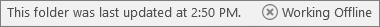 Outlook status bar showing that Outlook is disconnected from its mail server
