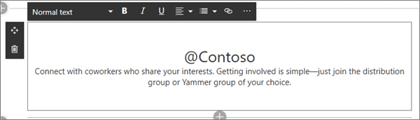 Sample Text web part input for modern Communications site in SharePoint Online