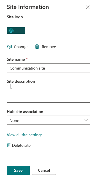 SharePoint site information panel
