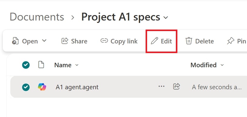 Screenshot showing the edit option from the context menu of an agent file.