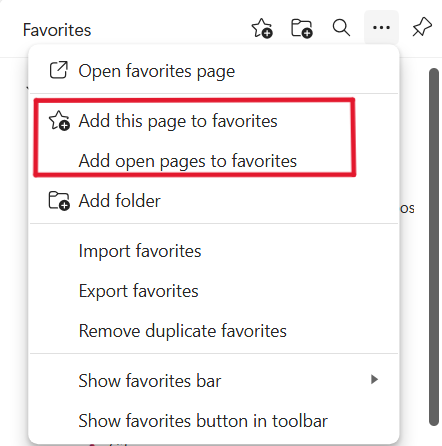 Screenshot of adding a site to my favorites.