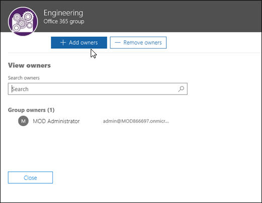 View and manage group owners in the View owners dialog box