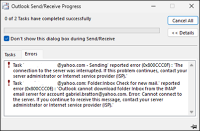 Outlook send receive progress