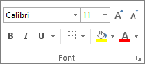 Options in the Font group