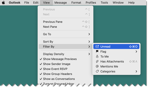 Mac settings view filter by unread