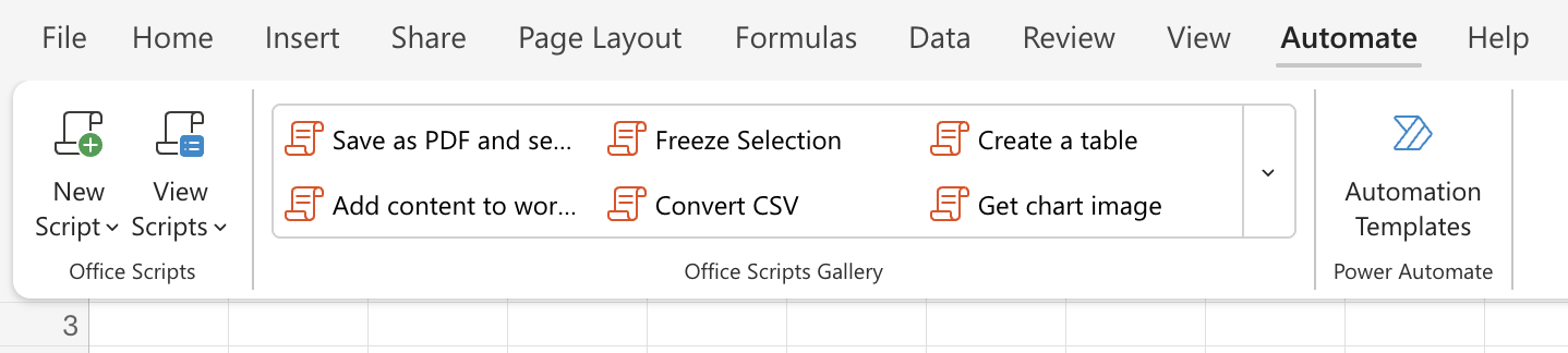 Select Automate to see Office Scripts options.