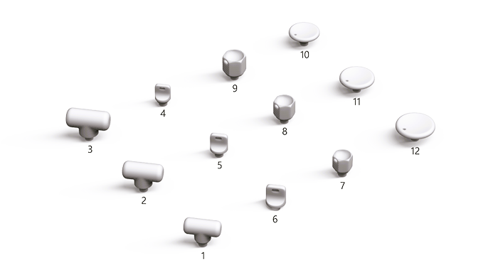 Numbered 3D-printable designs for Surface Pen caps. Corresponding table will have designs labeled and numbered based on this image.