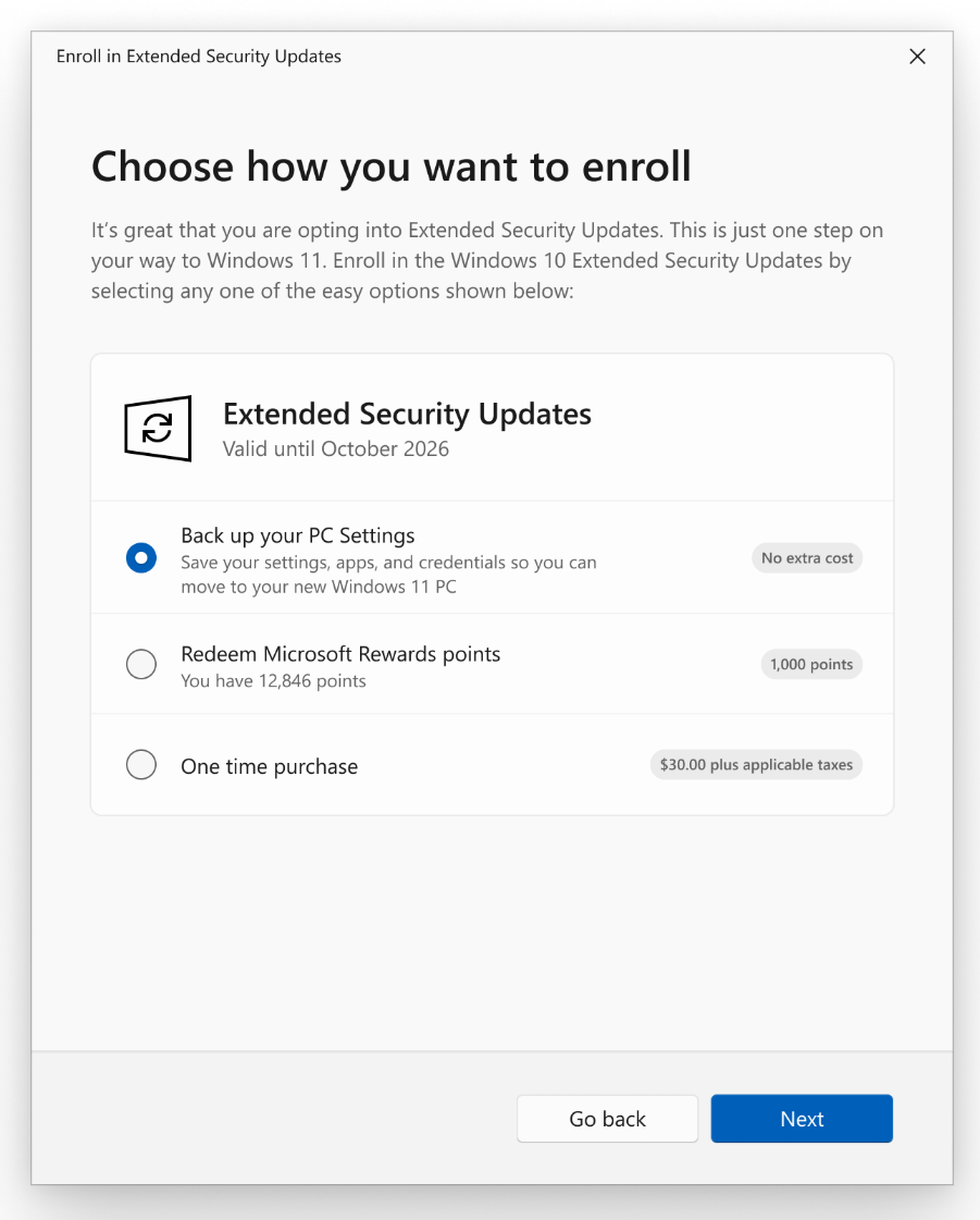 Choose how you want to enroll into ESU
