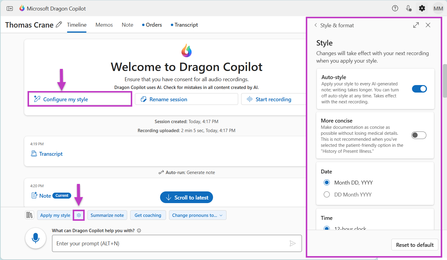 Configure my style and gear icon highlighted with Auto-style toggled on