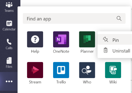 Pin an app to the left of Teams