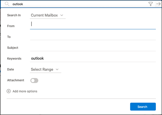 Filter menu for searching.