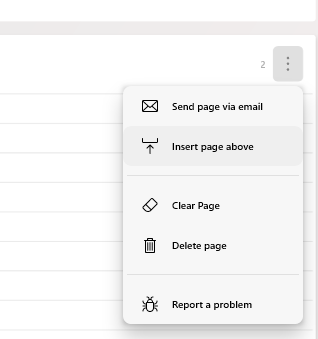 A partial capture of a Microsoft Journal page showing the page menu open.