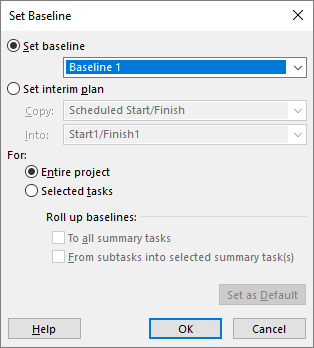 Screenshot of the Set Baseline dialog box.