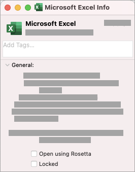 Select the checkbox for Open using Rosetta.