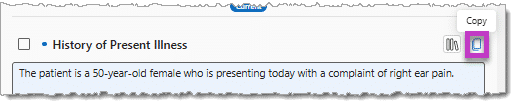 Copy icon beside a note section