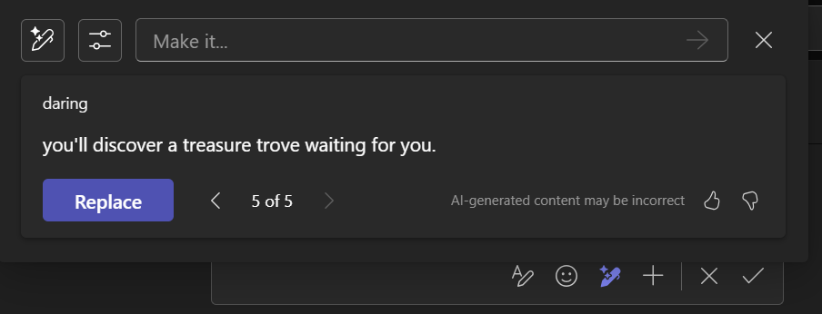 A screenshot displaying how the Rewrite with Copilot tool can rewrite your text with customized conversational tone.