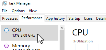 Performance tab and CPU info.