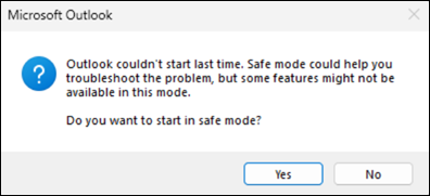 classic Outlook safe mode error