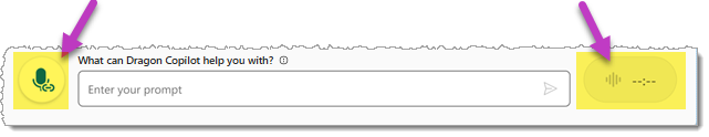 Image of the dictation and ambient recording buttons in Dragon Copilot when the device is paired with Mobile mic.