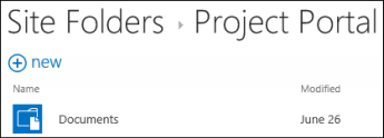Select a site in the Site Folders list in Office 365 to see the document libraries on that site.
