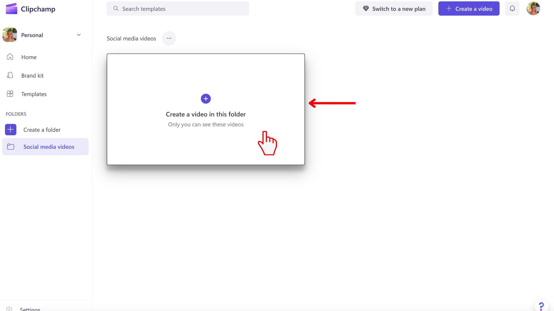 An image of Clipchamp folders dialogue to create a new video