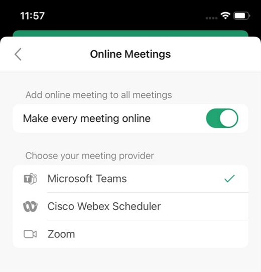 Select default provider in Outlook on iOS