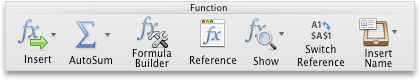 Formulas tab, Function group