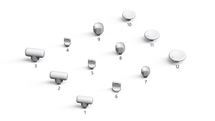 Numbered 3D-printable designs for Microsoft Pen caps. Corresponding table will have designs labeled and numbered based on this image.