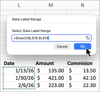 Screenshot of Mac Data label range in Excel.