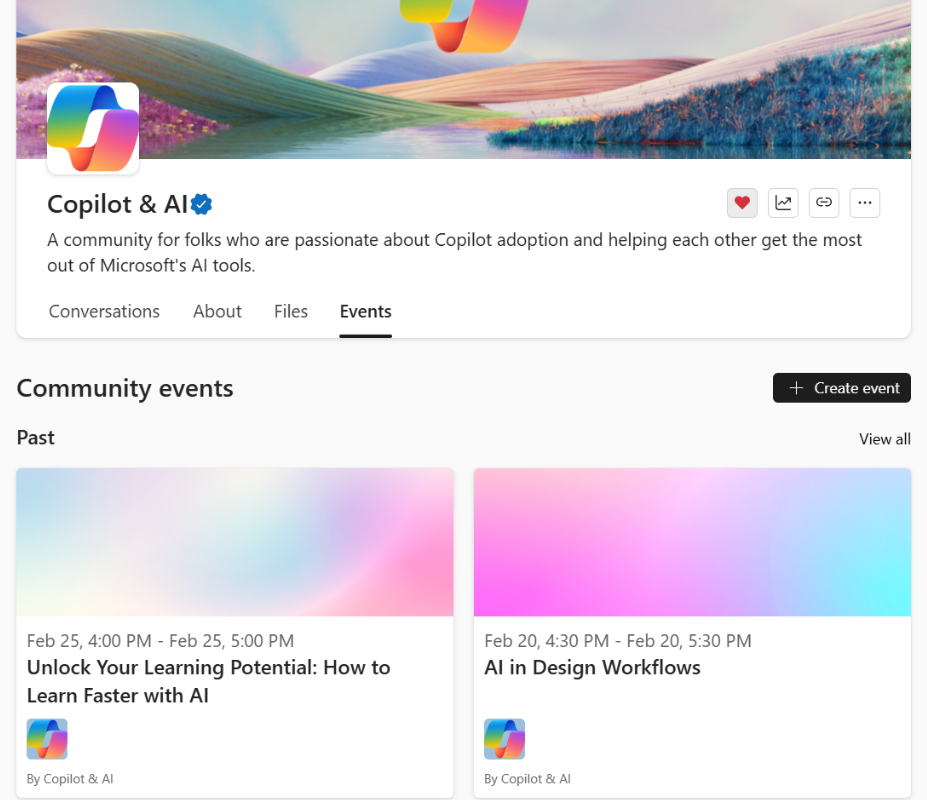 Open the community and choose the Events tab to see past events and future ones.