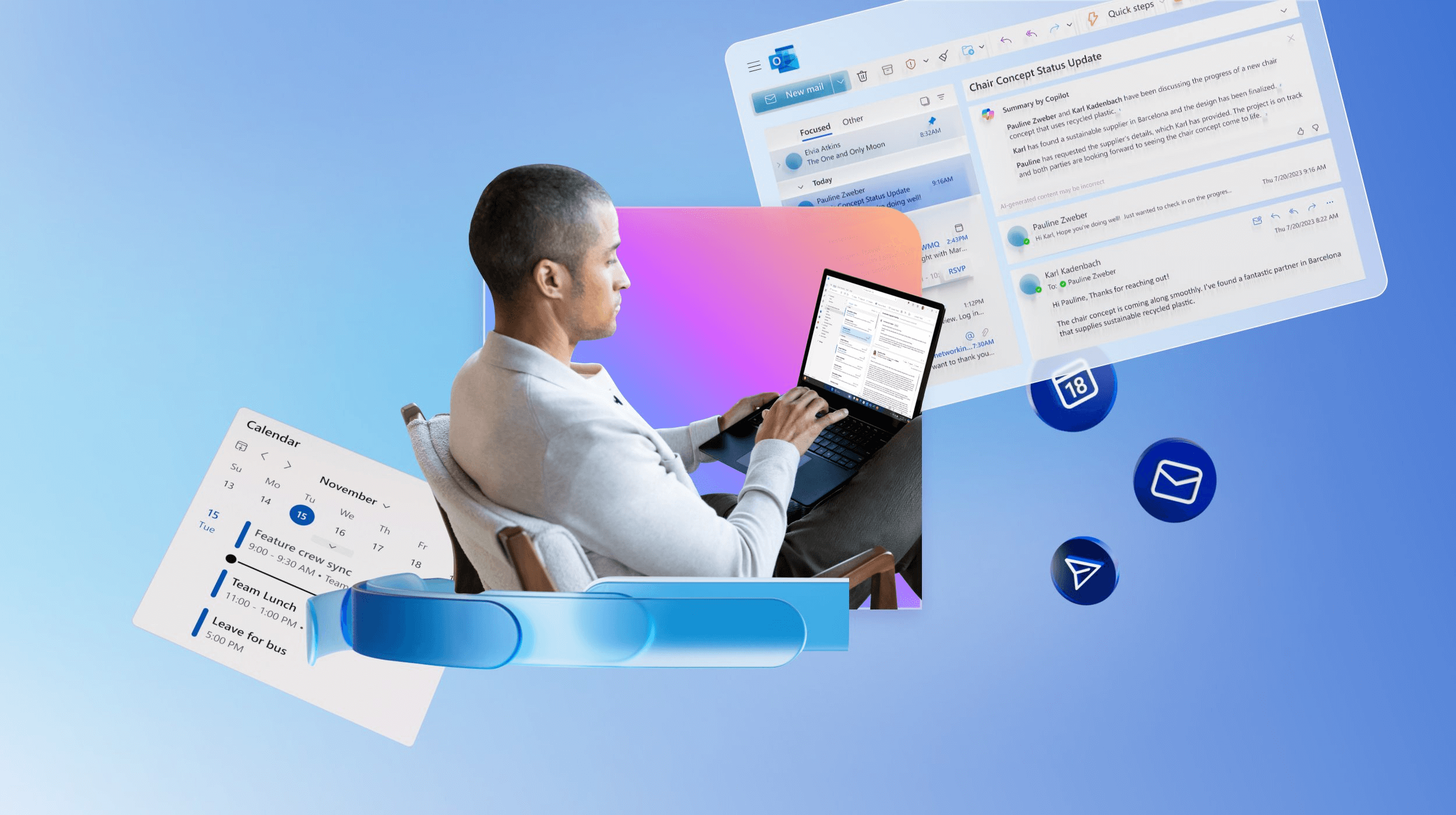 Man sitting in chair working on laptop