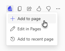 Add to page option in Copilot Pages