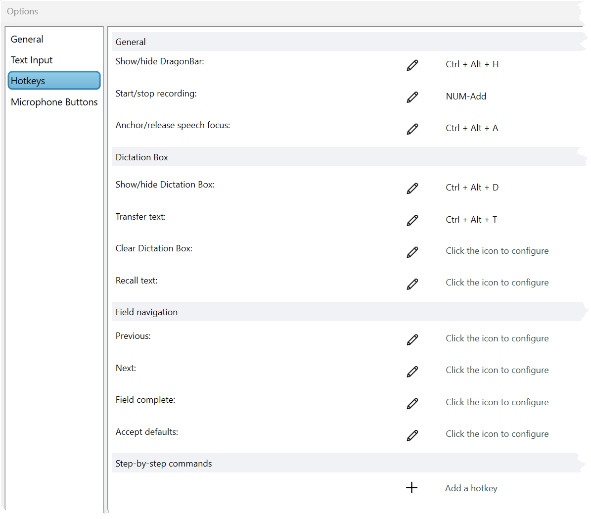 Options > Hotkeys window