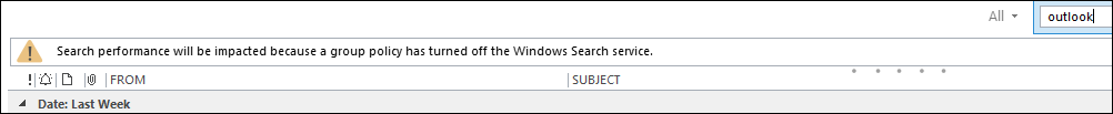 Outlook Search Warning