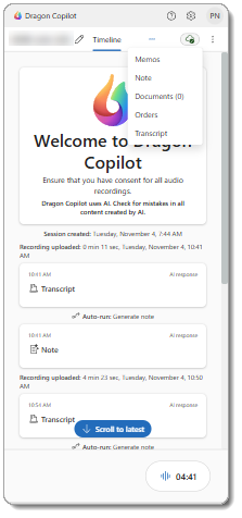 Image of the enhanced view of Dragon Copilot for mobile EHR applications.