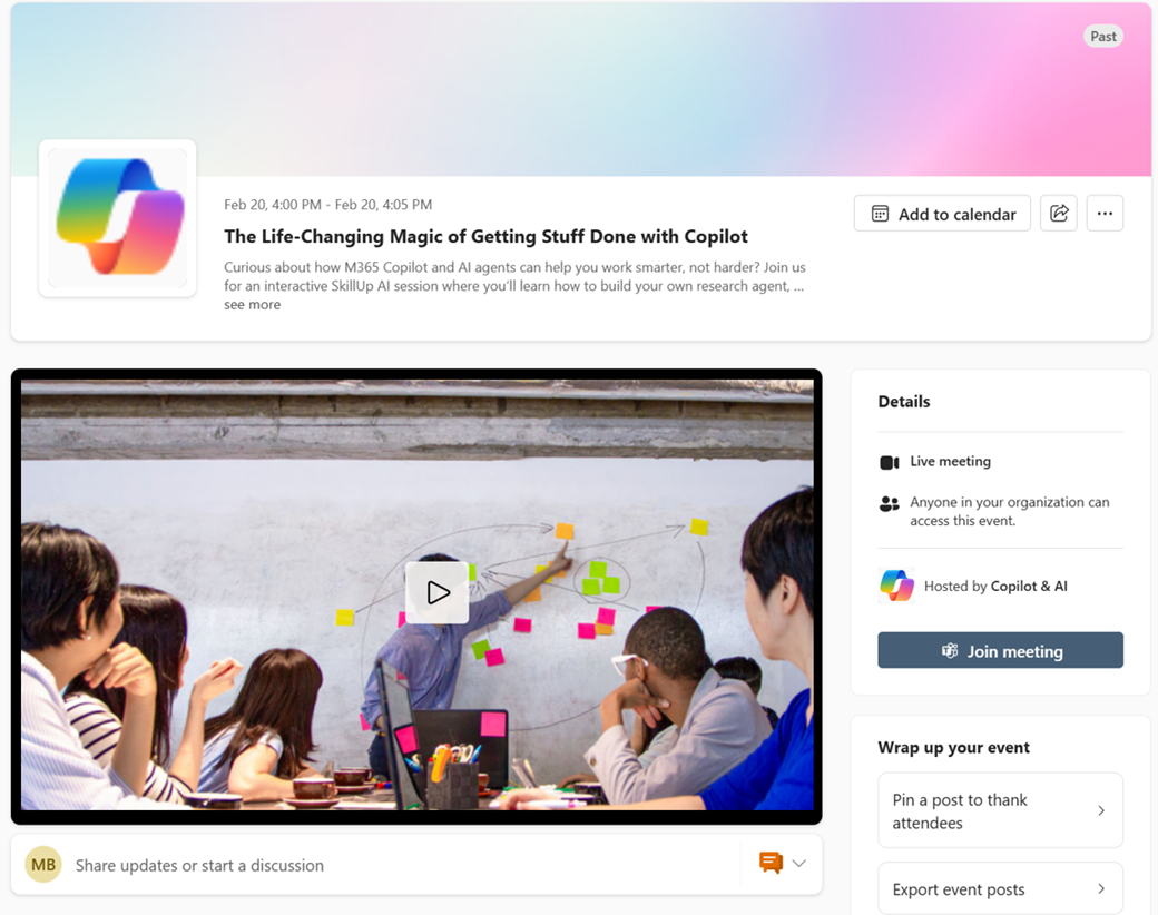Screenshot of a video on demand that's in place for a live meeting