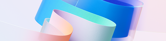 Abstract illustration featuring smooth, flowing ribbons in pastel colors including blue, teal, and peach.