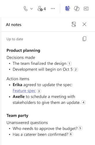AI notes are populated in a Teams chat