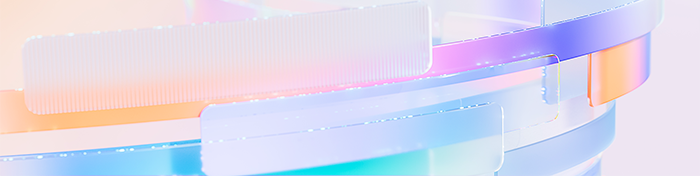 Colorful abstract banner with geometric shapes arranged in a swirling pattern.