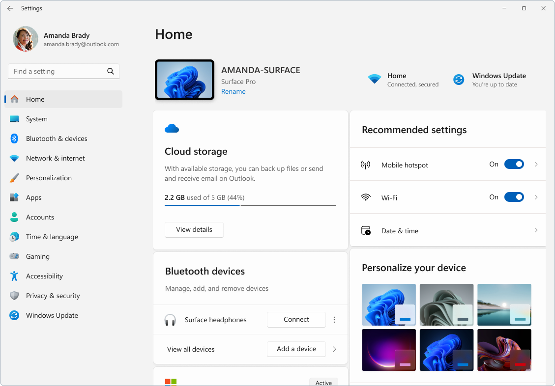 Screenshot of Settings.