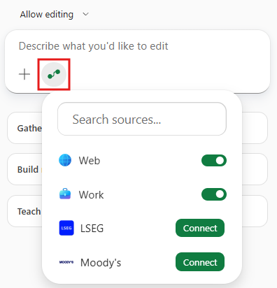 New Select Sources Image for Edit with Copilot with Federated Connectors.