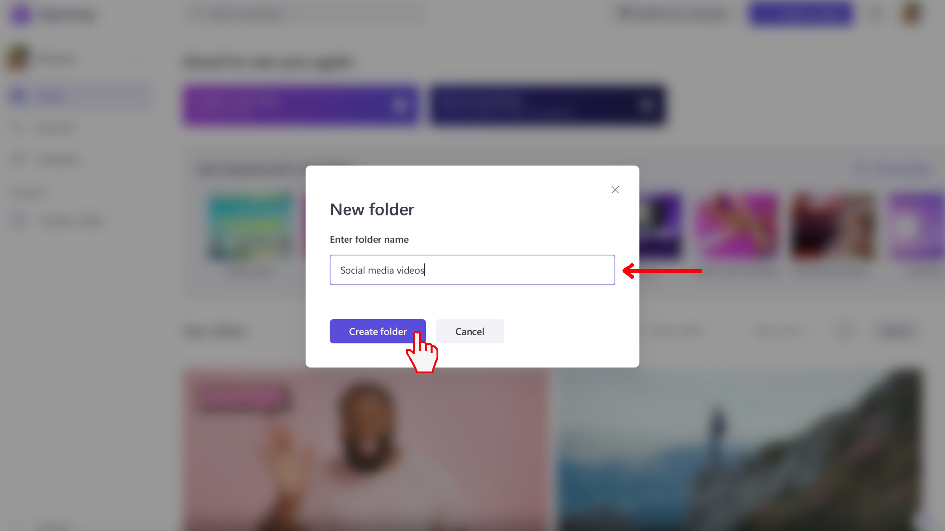 An image of the Clipchamp folder function
